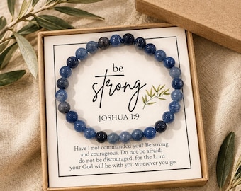 Sympathy Gift Box Bible Verse Bracelet Scripture Jewelry Christian Strength Healing Stone Band Natural Gemstone Be Strong Gift