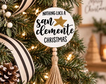 Personalized Christmas Ornament Hand Painted Custom City Name Keepsake Hometown Gift Wooden Tree Holiday Decoration Custom Gift California