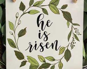 He is Risen Sign | Christian Easter Wall Decor | Easter Door Hanger | Happy Easter Wreath | Easter Front Door Decor