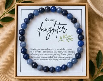 Daughter Birthday Gift Natural Stone Bracelet Personalized Name Card Jewelry Box Gemstone Healing Gift for Daughter Under 20 Encouragement