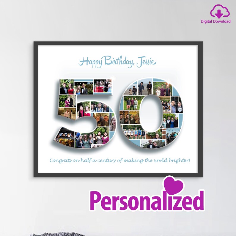 Birthday Photo Collage Gift, Custom Collage Art, Any Number Photo Collage, Birthday Gift, Party Decoration Poster, PRINTABLE, Digital
