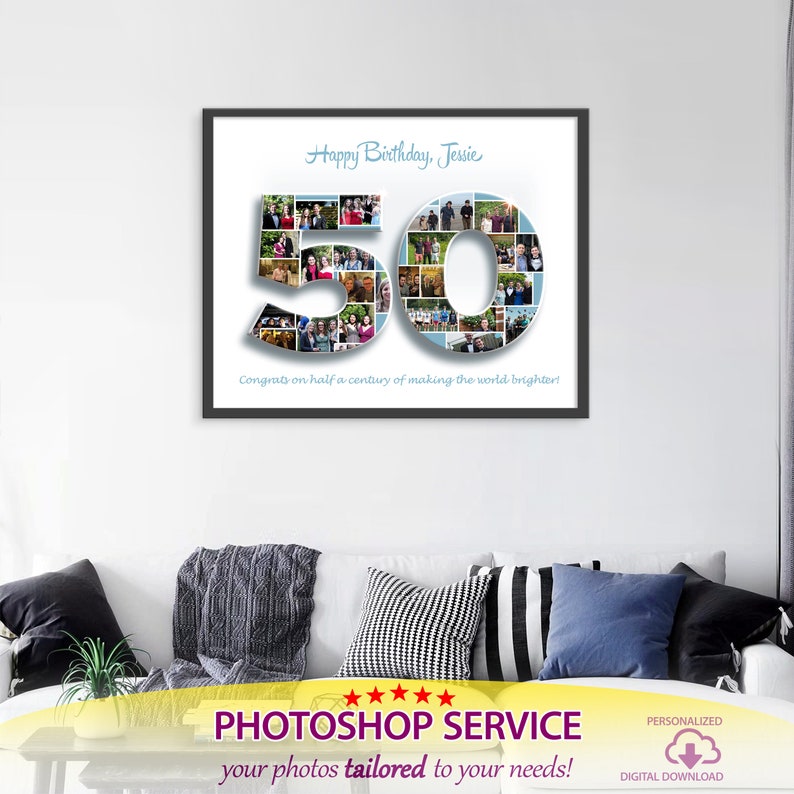 Birthday Photo Collage Gift, Custom Collage Art, Any Number Photo Collage, Birthday Gift, Party Decoration Poster, PRINTABLE, Digital