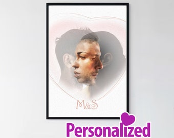 Portrait d'amoureux personnalisé, cadeau pour les couples, peinture numérique, retouche photo, portrait de couple personnalisé, cadeau pour les amoureux, imprimable
