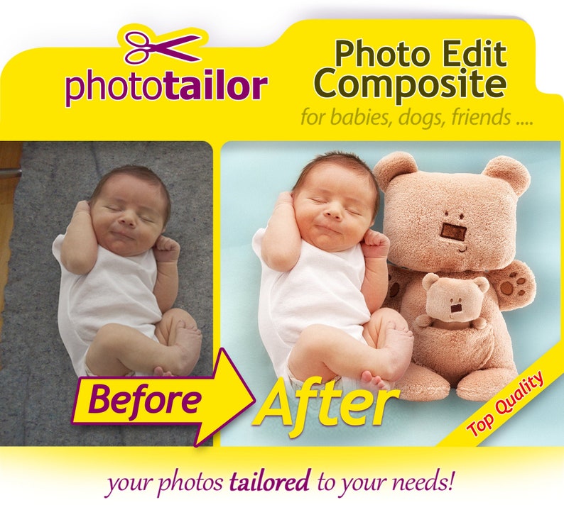 Photo Composite Realistic Montage Photoshop, for Custom Digital Print,  Seamless Merge of different photos. Ideal for babies & kids 