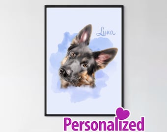 Portrait d'animal de compagnie personnalisé, cadeau pour les amoureux des chiens, retouche photo, peinture numérique, portrait d'animal de compagnie personnalisé, imprimable, cadeau pour les amoureux des chiens