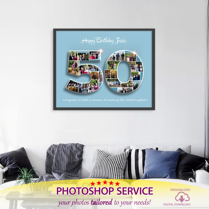 Birthday Photo Collage Gift, Custom Collage Art, Any Number Photo Collage, Birthday Gift, Party Decoration Poster, PRINTABLE, Digital