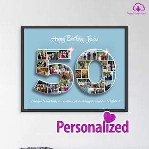 Birthday Photo Collage Gift, Custom Collage Art, Any Number Photo Collage, Birthday Gift, Party Decoration Poster, PRINTABLE, Digital