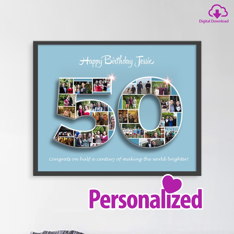 Birthday Photo Collage Gift, Custom Collage Art, Any Number Photo Collage, Birthday Gift, Party Decoration Poster, PRINTABLE, Digital