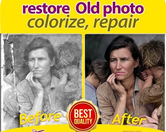 Restore Old Photo, Photo Editing, Repair and Colorize old images, Damaged Photos, Vintage photo Restoration, Torn & Scratched pictures, Gift