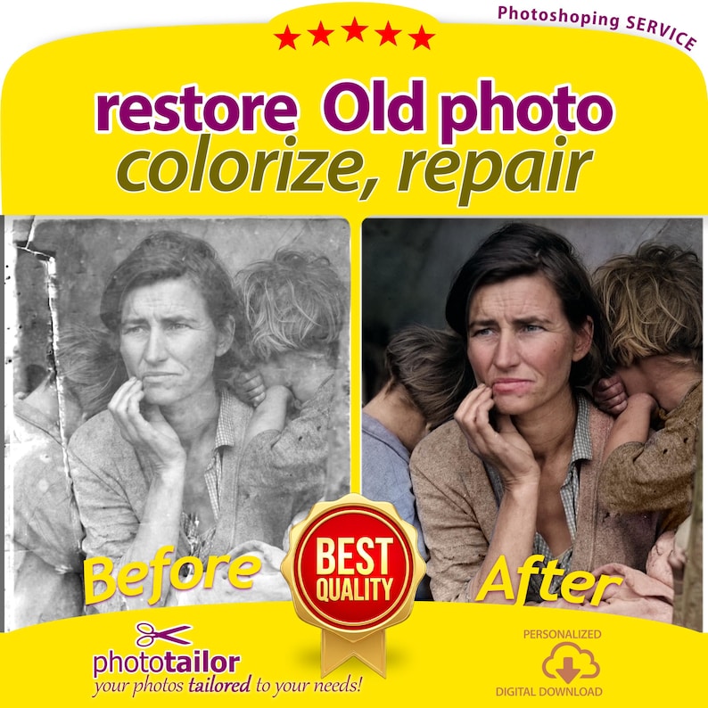 Restore Old Photo, Photo Editing, Repair and Colorize old images, Damaged Photos, Vintage photo Restoration, Torn & Scratched pictures, Gift