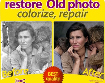 Restore Old Photo, Photo Editing, Repair and Colorize old images, Damaged Photos, Vintage photo Restoration, Torn & Scratched pictures, Gift