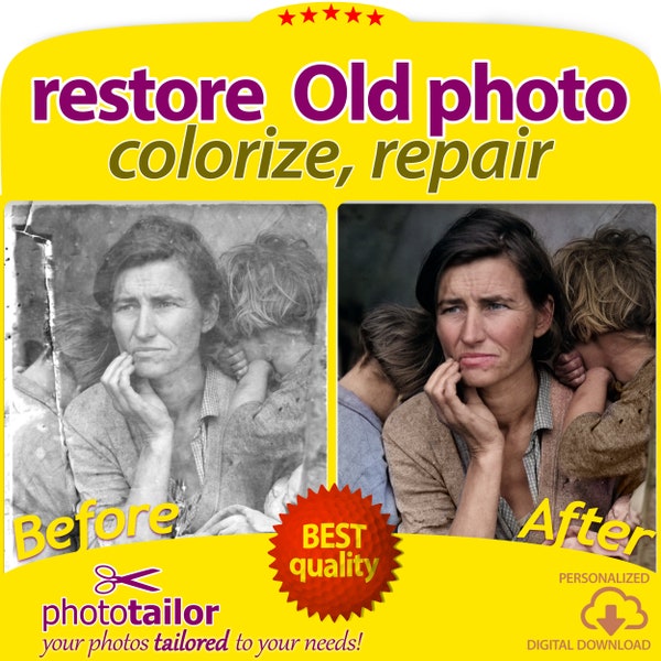 Stellen Sie altes Foto wieder her, Fotobearbeitung, Reparieren und Einfärben alter Bilder, Beschädigte Fotos, Vintage-Fotorestaurierung, Zerrissene und zerkratzte Bilder, Geschenk