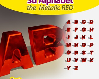 3d Alphabet RedMetal Clipart | High resolution 26 Letters background removed separated in layers Photoshop ideal for create DYI Custom words