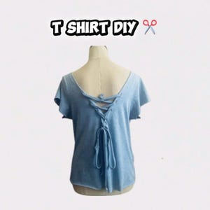 LACED BACK TOP,diy t-shirt upcycle project tutorial, scissors only!
