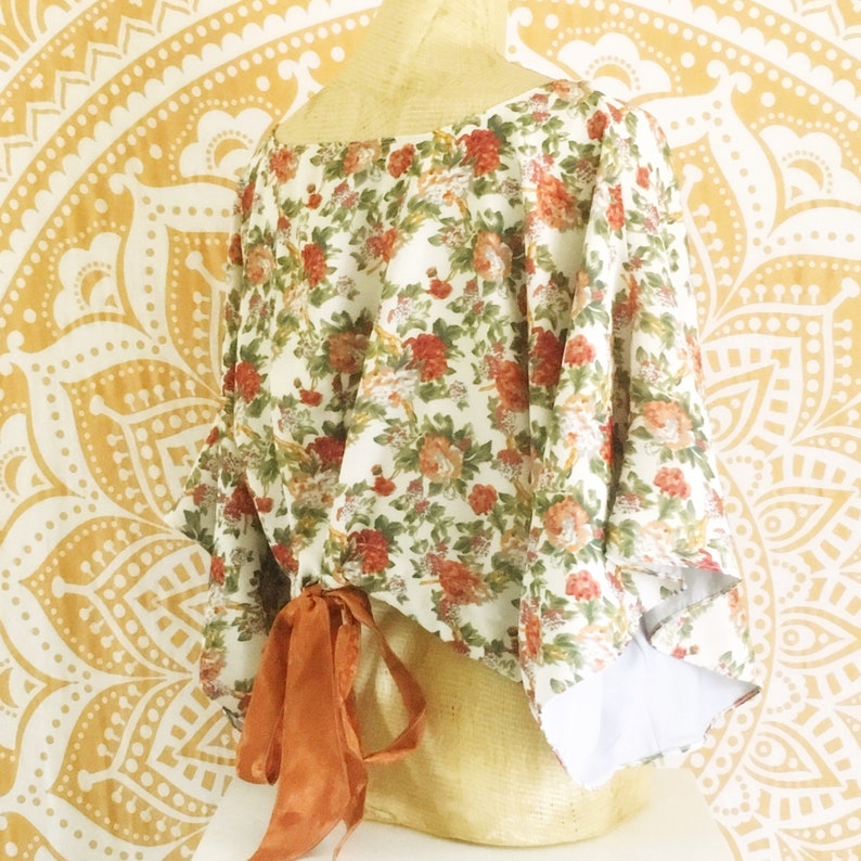 Upcycled Zerowaste Fashion Floral Summer Shirt One Size Fits Most XSSMLXL Vintage Inspired Blouse Top and Bag Set