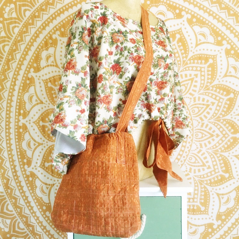 Upcycled Zerowaste Fashion Floral Summer Shirt One Size Fits Most XSSMLXL Vintage Inspired Blouse Top and Bag Set