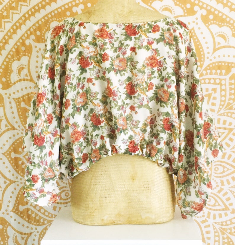 Upcycled Zerowaste Fashion Floral Summer Shirt One Size Fits Most XSSMLXL Vintage Inspired Blouse Top and Bag Set