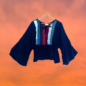 FOLK BLOUSE, vintage inspired, embroidered patchwork, one size S/M/L