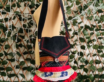 FOLK POUCH BAG, small embroidered patchwork bag