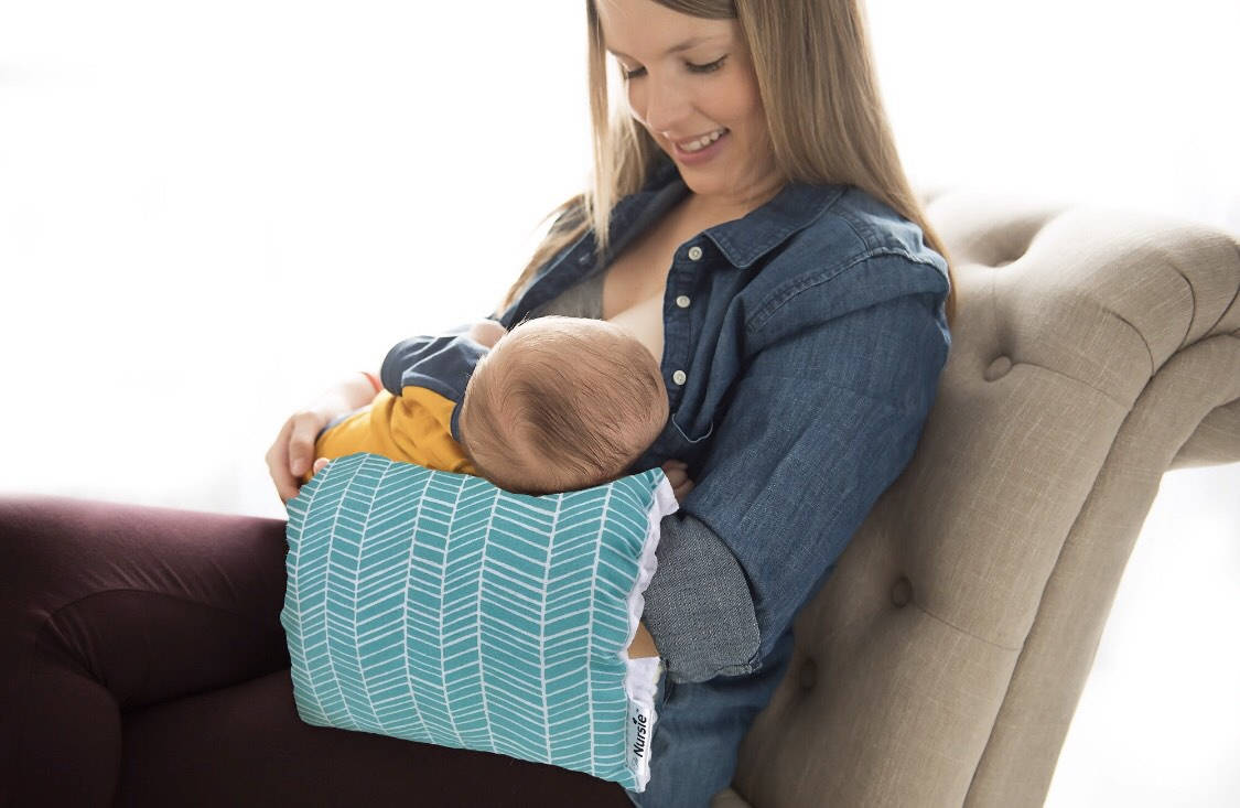 Breastfeeding Arm Pillow/ The Nusie/Teal and White /Nursing Etsy