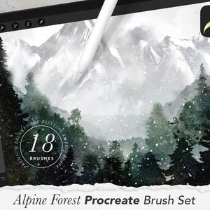 Procreate 用アルパインフォレストブラシキット // Procreate 用水彩画