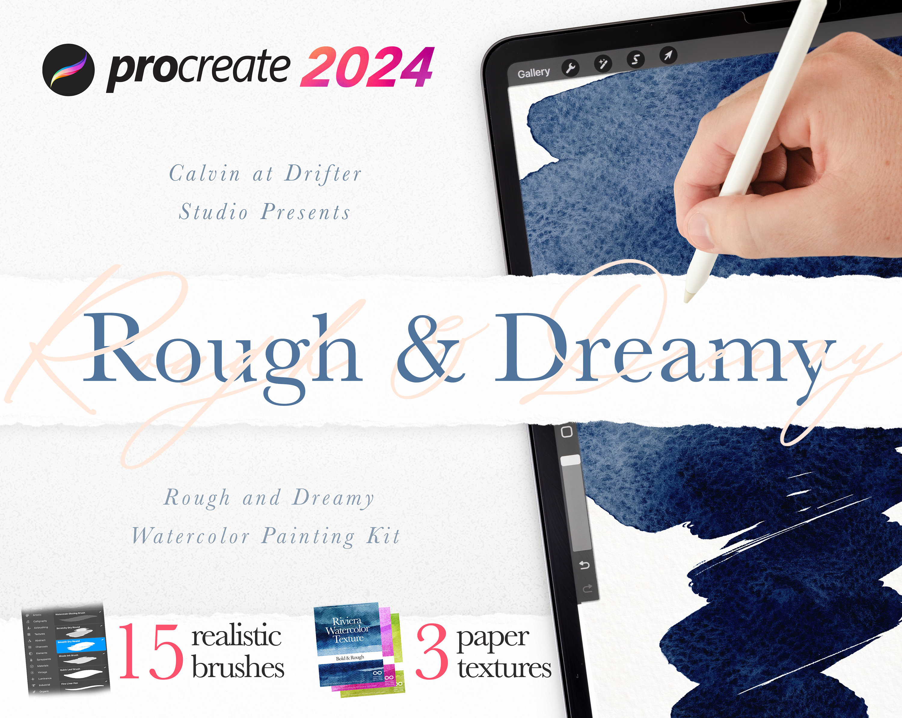Rough & Dreamy Watercolor Kit for Procreate 2024 â Realistic Brushes, Papers & Tutorials