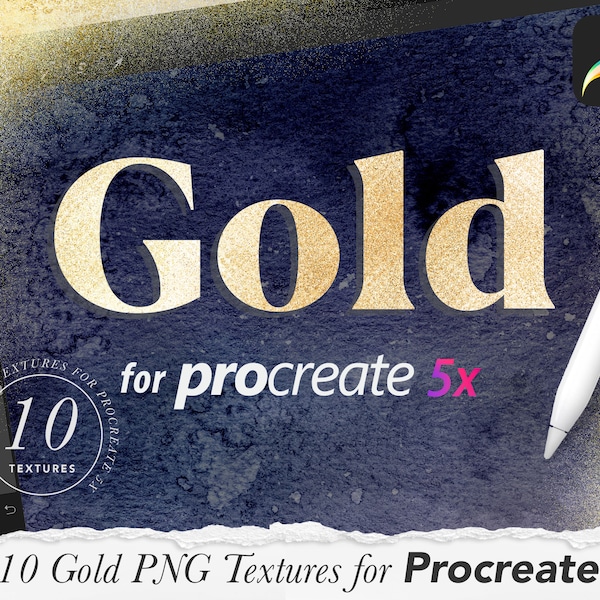 Realistic Gold for Procreate // 10 Gold Textures & Video Tutorial