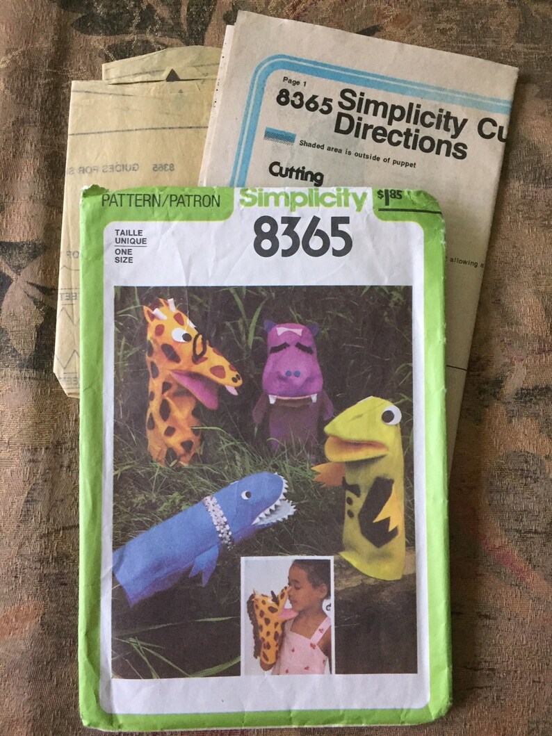 Simplicity 8365, Hand Puppet, Previously Used, Paper Sewing Pattern Cut ...