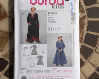 BURDA 9473, Costume sewing pattern, Robe, Dress, hat, Size 3 to 13, uncut