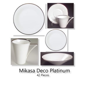 43 Pcs. Mikasa Deco Platinum Dinnerware 8 Place Setting - Dinner Plates,  Salad Plates, Bowls, Cup Saucer Sets&#39;, Mugs