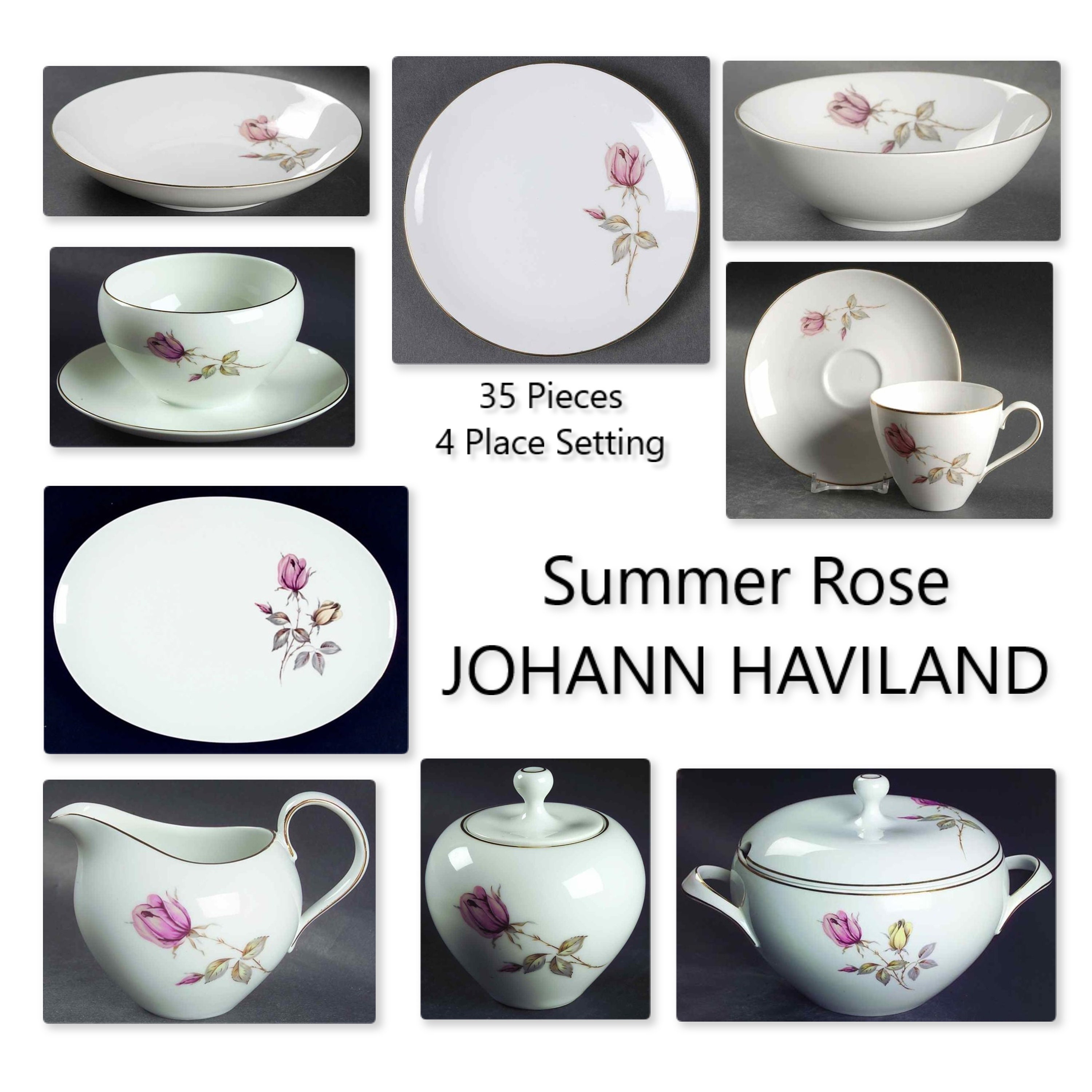 35 Pcs. Johann Haviland Summer Rose 4 Place Setting