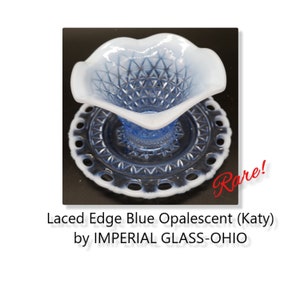 Mayonaisse Bowl and Underplate Laced Edge Blue Opalescent (Katy) by IMPERIAL Glass-Ohio - RARE - Perfect!