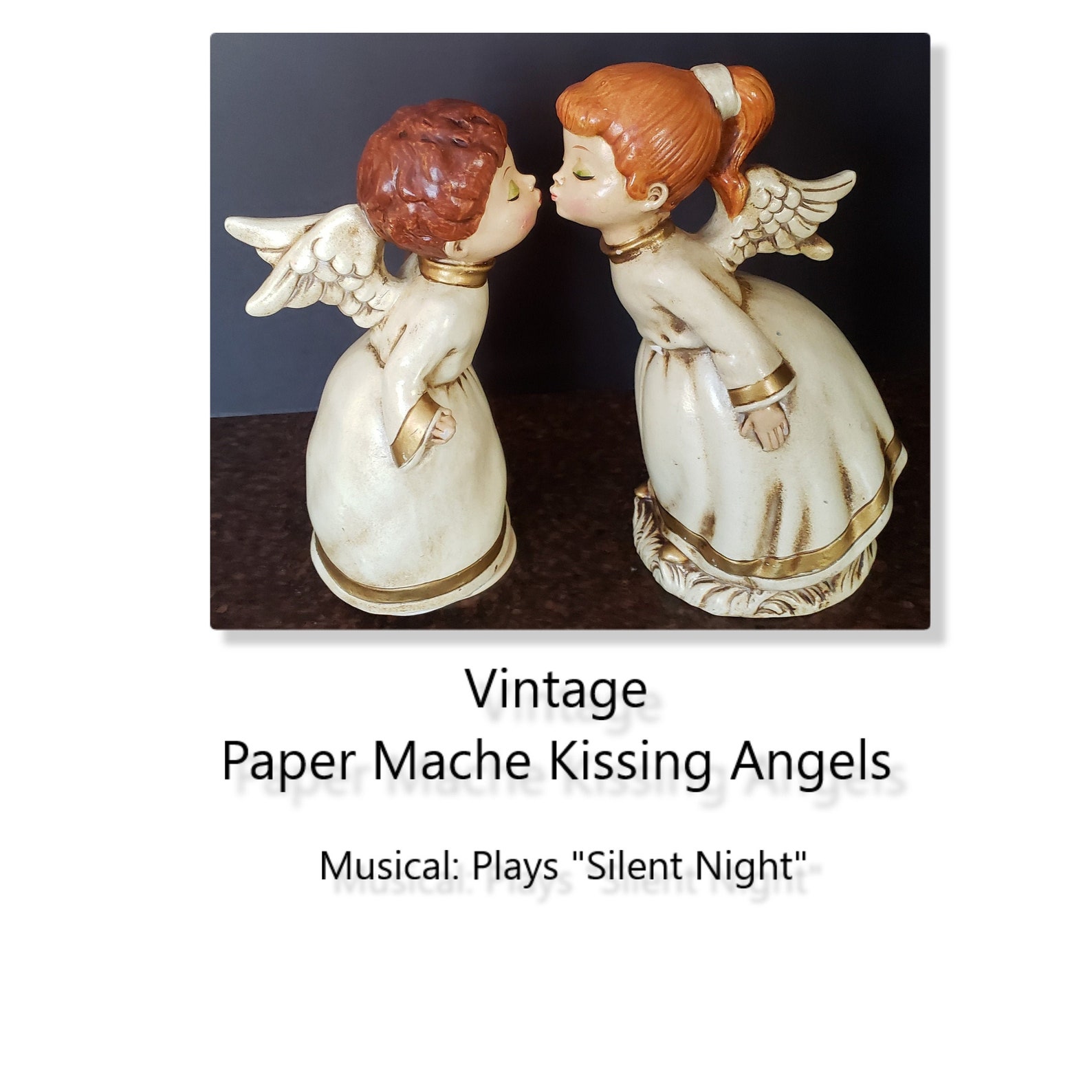 Pair of Vintage Ceramic Kissing Angels Figurines White & Blue Etsy