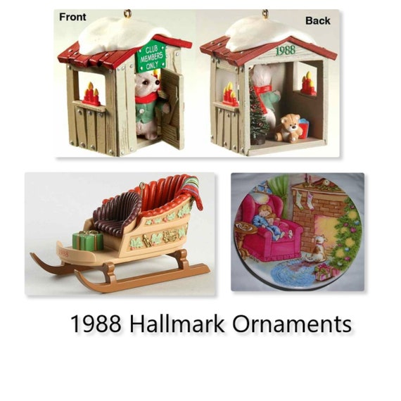 1988 Hallmark Ornament Our Club House Sleighful of Dreams Waiting for Santa  New in Boxes 