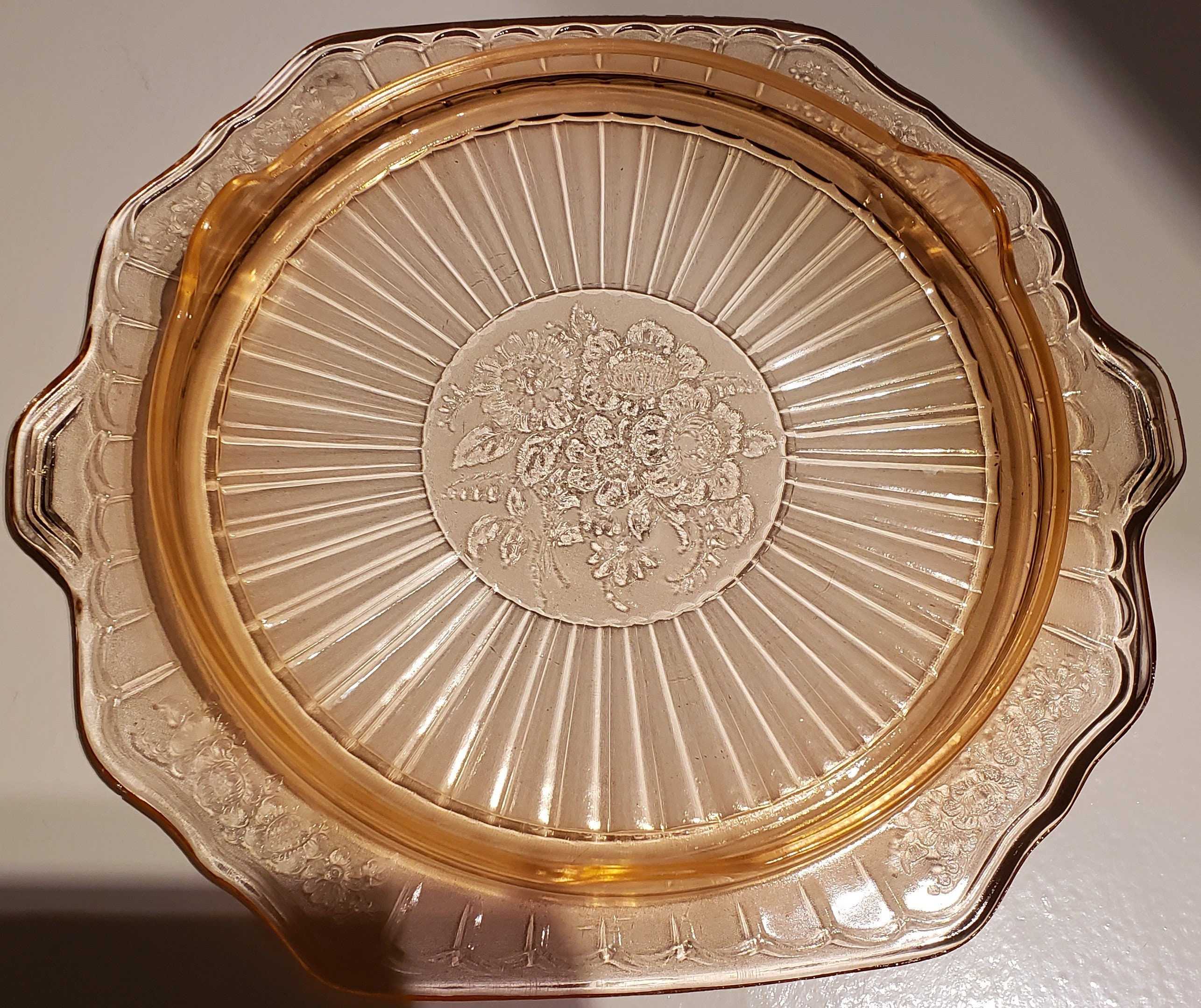 Antique Mayfair Pink Depression Glass Handled Cake Plate by Etsy