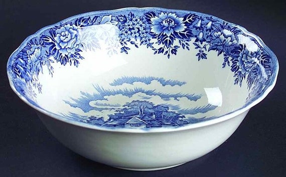 10 Pcs. English Village Blue by Salem * Dinner * Salad * Cup