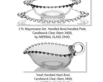 Vintage Elegant Heart or Handled Bowl w. Underplate Candy Dish Candlewick Clear (Stem 3400) by IMPERIAL GLASS-Ohio  EXCELLENT