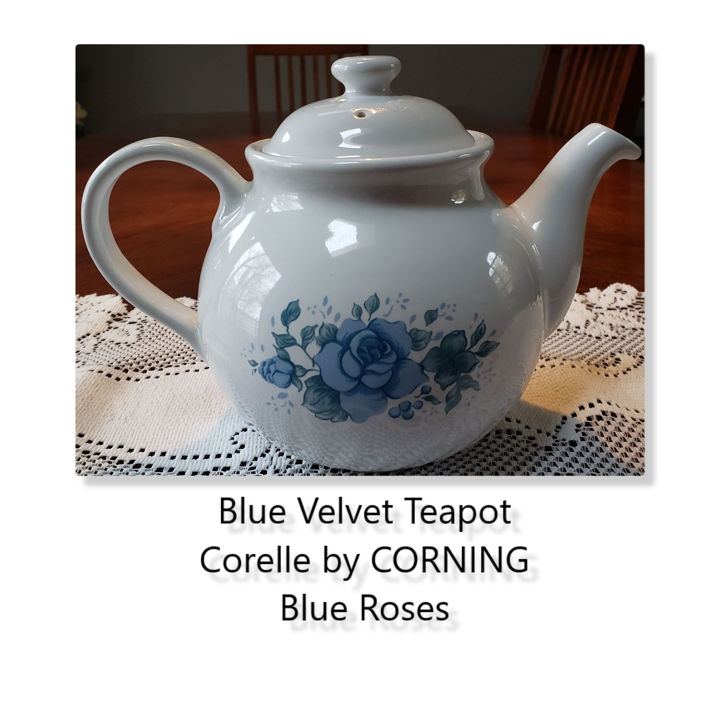 Blue Velvet Teapot Lid Corelle by CORNING Blue Roses Coffee & Tea