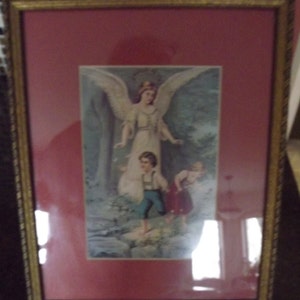 Vintage Wall Hanging Guardian Angel Framed Picture