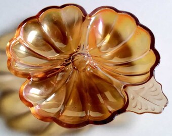 3 Part Clover Shape Candy Dish Doric Iridescent (Marigold) by Jeannette