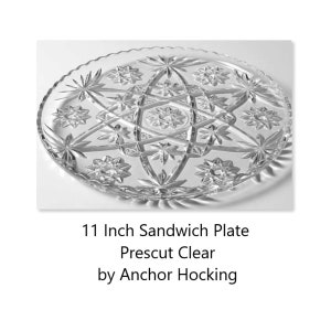 Anchor Hocking 11 Inch Sandwich Plate or 13 Inch Cupped Edge Torte Plate Prescut Clear Pressed Star, Fan Design Pattern - Multiple Available