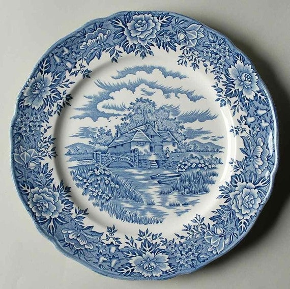 10 Pcs. English Village Blue by Salem * Dinner * Salad * Cup