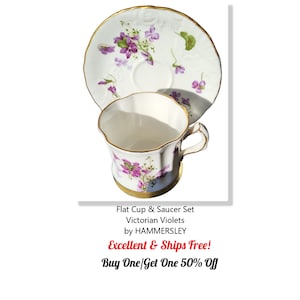 Vintage - Flat Cup Saucer Set  * Victorian Violets by HAMMERSLEY - Ships Free - Bunches Of Purple Violets, Gold Trim