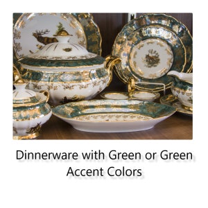 Beautiful  Green Trimmed Dinnerware & Accent Pieces  to Compliment Any Table or Household Decor LOOK - EXCELLENT!