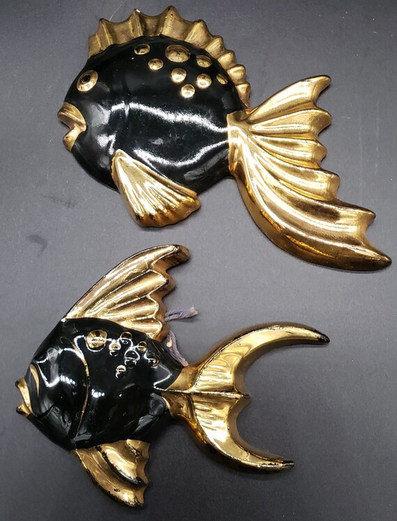 Vintage Norcrest Wall Plaques Set of 2 Japan - Black & Gold - Fun