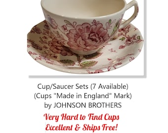 Chintz Rose by Johnson Brothers Made in England  Original Cups * Cups Hard to Find * Saucers have Bull Mark * Ships Free *
