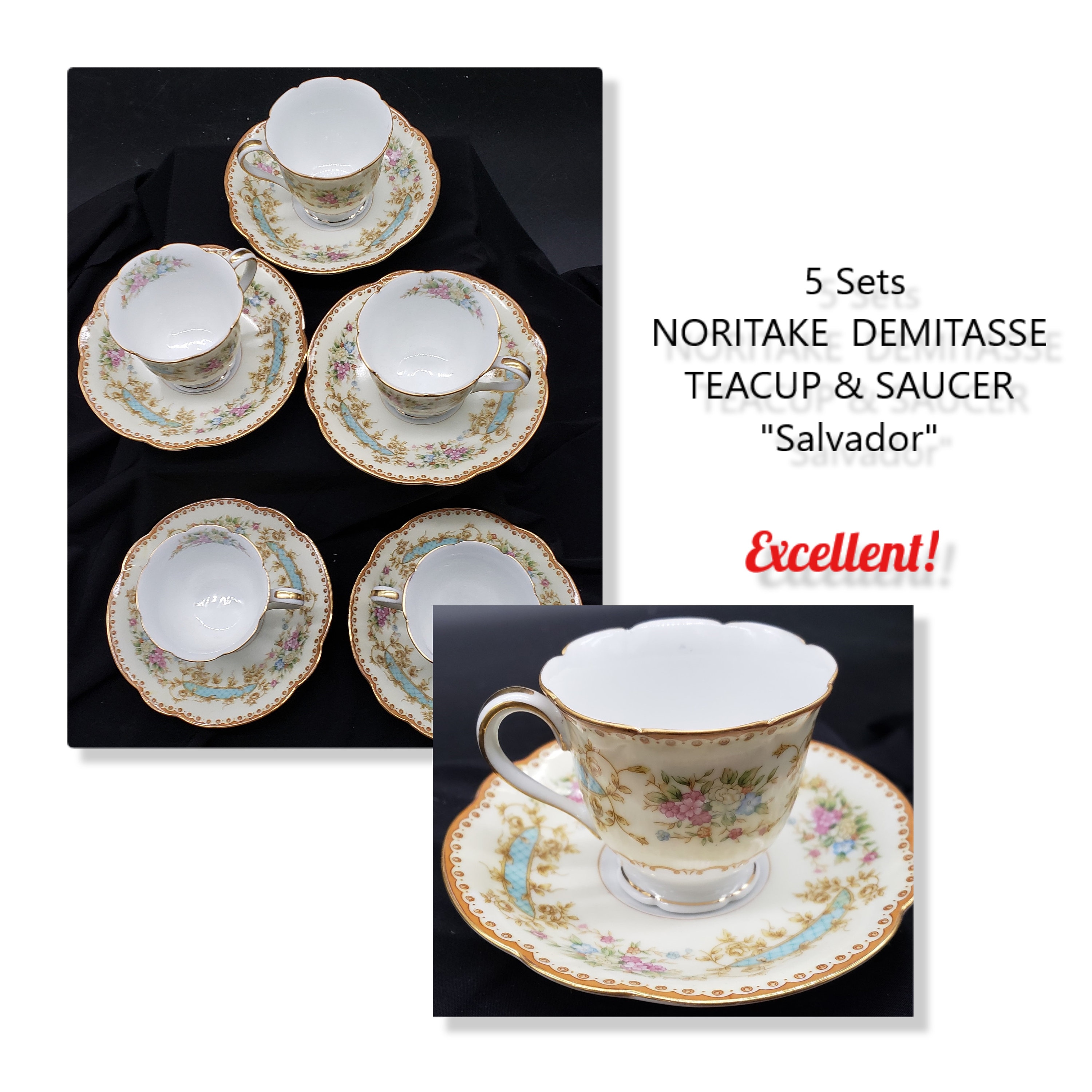 5 Sets of Vintage Salvador by Noritake Demitasse Cup/saucers * All