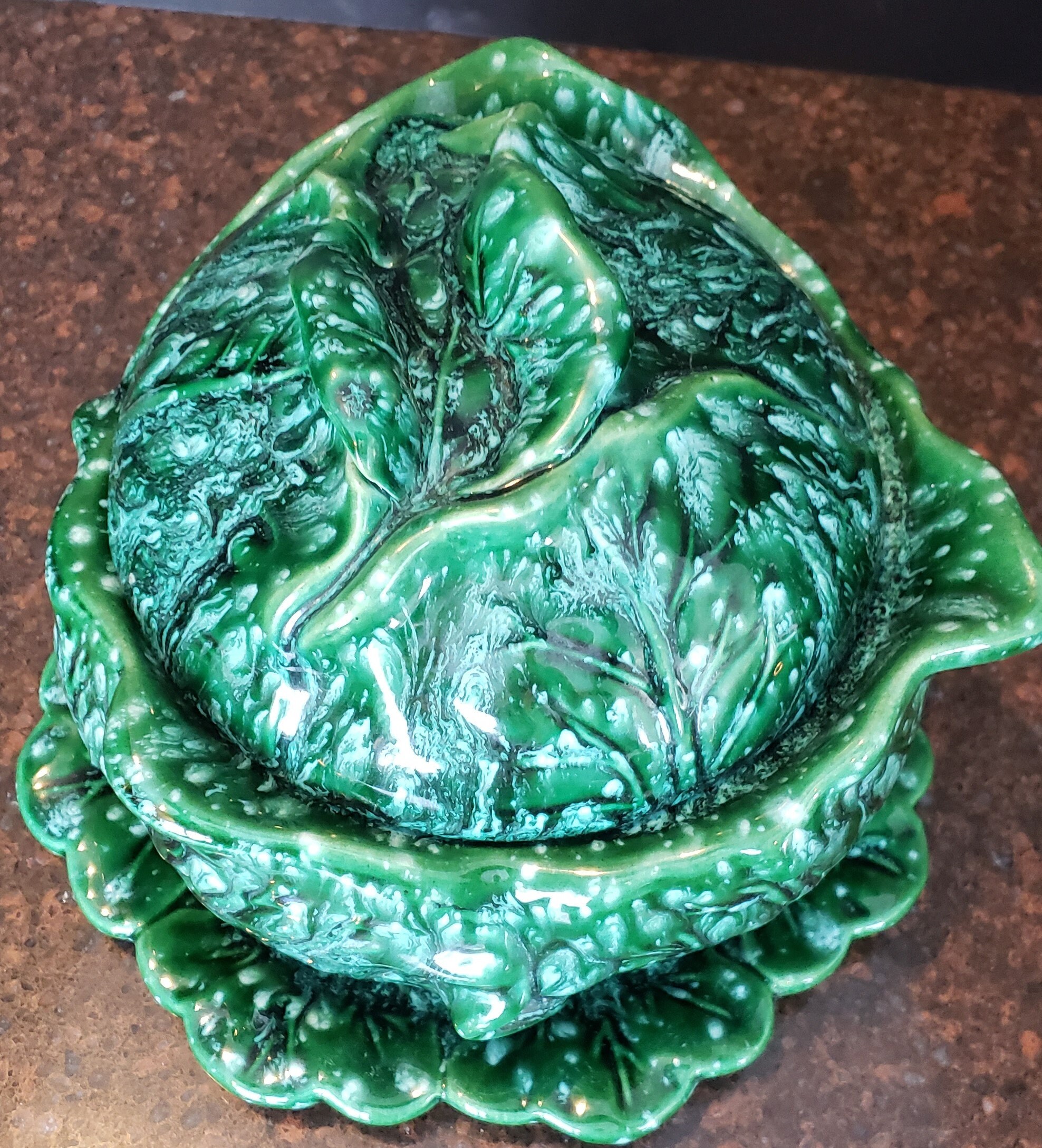 Ceramic Cabbage Bowl W. Cover & Underplate Mold Green Lettuce Etsy