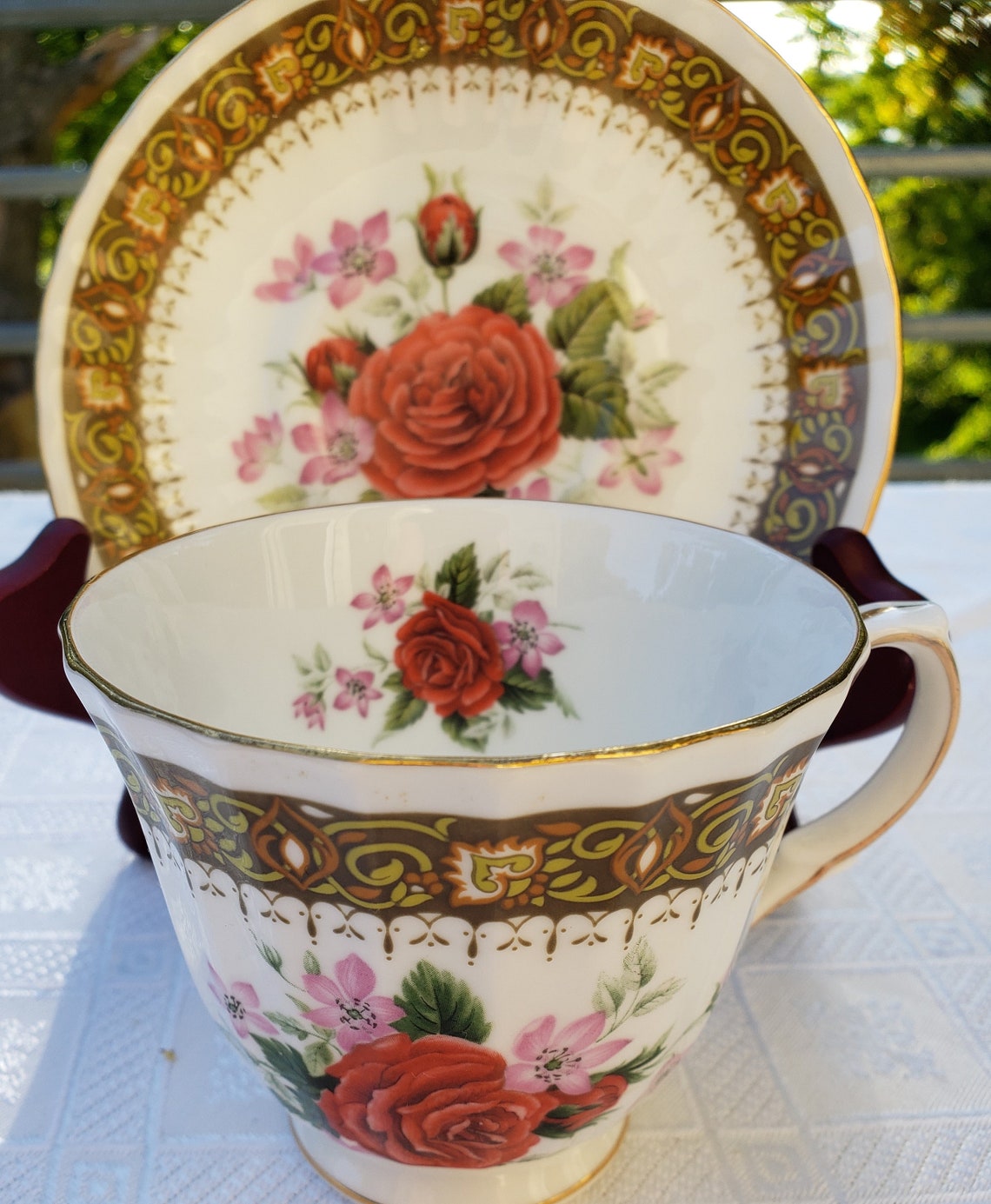 Vintage Duchess Bone China England w. Rose Green Edge Tea Cup Etsy