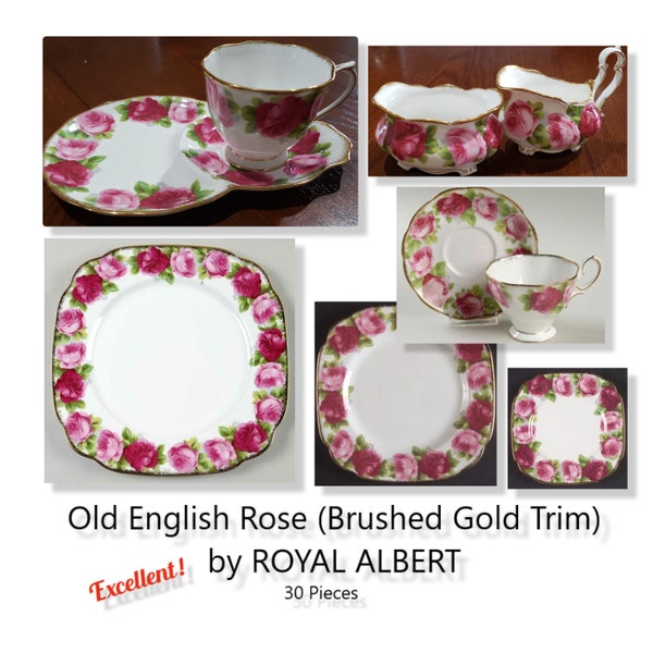 30 Pcs. Vintage * Royal Albert * Old English Rose * Snack Set * Cup/Saucer Set* Bread * Salad * Dinner Plates * Sugar * Cream * Excellent!